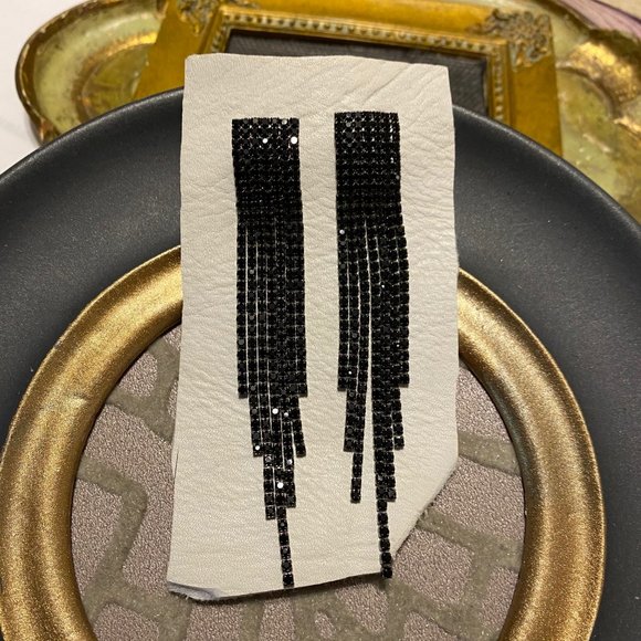 BLACK RHINESTONE CRYSTAL DANGLE 80S 90S - Picture 5 of 13